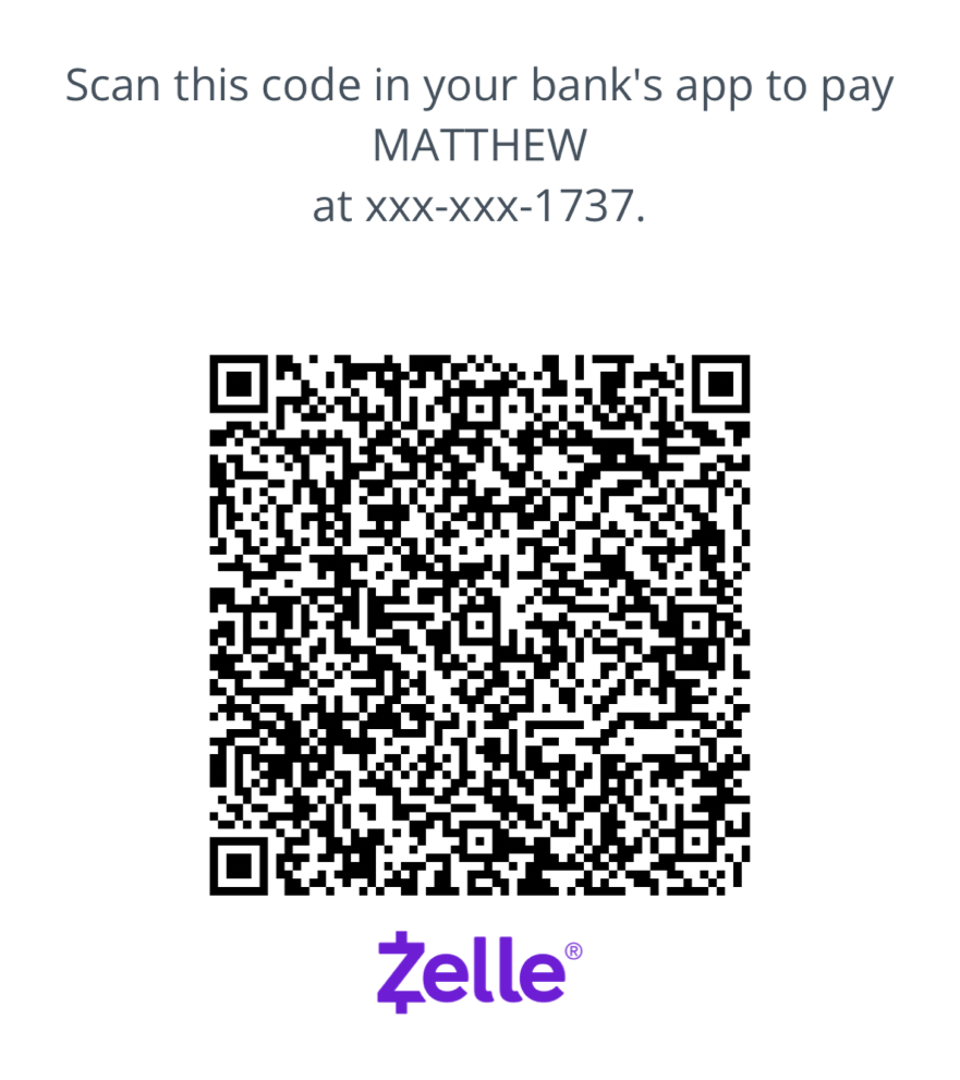 Zelle QR code for Matthew Gee